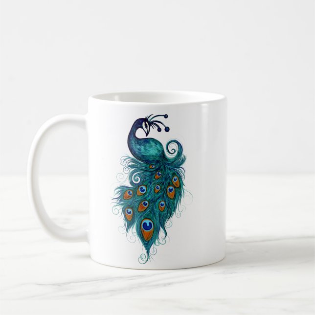 Peacock Feathers Teal Peacocks        Coffee Mug (Left)