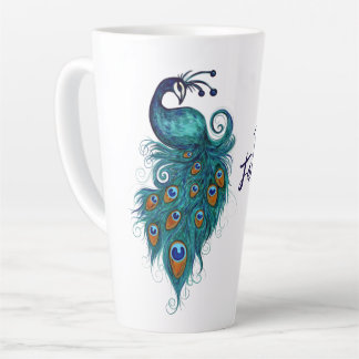 Peacock Feathers Teal Peacocks Latte Mug