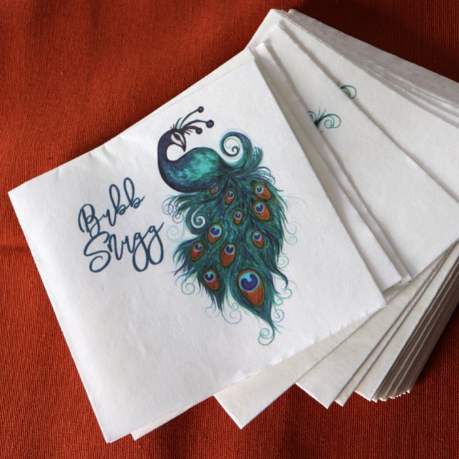 Peacock Feathers Teal Peacocks    Napkin (Creator Uploaded)