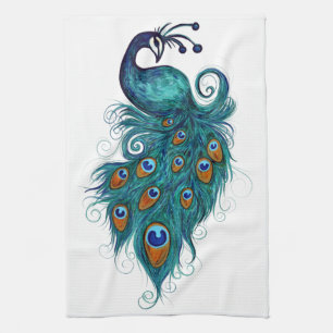 Peacock Feathers Teal Peacocks Tea Towel