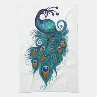 Peacock Feathers Teal Peacocks Tea Towel
