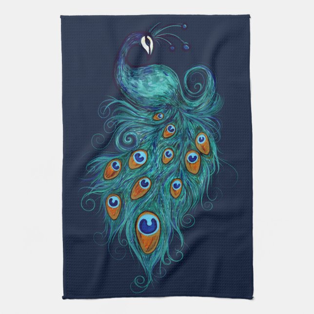 Peacock Feathers Teal Peacocks                     Tea Towel (Vertical)