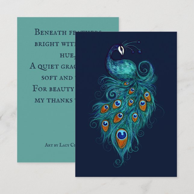 Peacock Feathers Teal Peacocks                     Thank You Card (Front/Back)