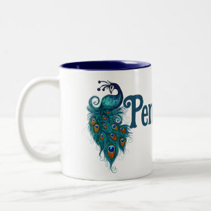 Peacock Feathers Teal Peacocks    Two-Tone Coffee Mug