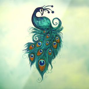 Peacock Feathers Teal Peacocks Window Cling