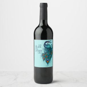 Peacock Feathers Teal Peacocks    Wine Label