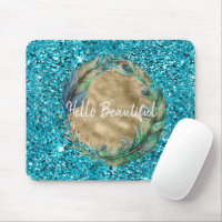 Peacock Feathers Turquoise Blue Glitter