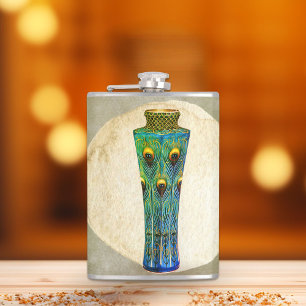Peacock Feathers Vase Masterpiece From 1900 Hip Flask