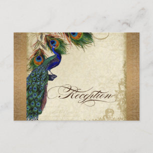 Peacock & Feathers Vintage Gold Look Damask  Swirl Enclosure Card