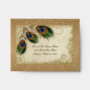 Peacock & Feathers Vintage Gold Look Damask  Swirl Envelopes