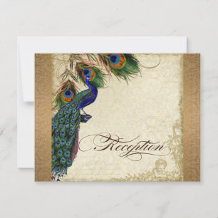 Peacock & Feathers Vintage Gold Look Damask Swirl Invitation