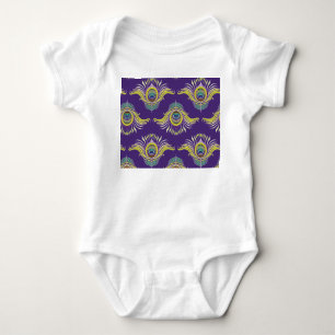 Peacock feathers: vintage seamless background. baby bodysuit