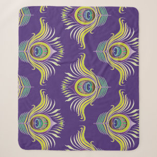 Peacock feathers: vintage seamless background. sherpa blanket