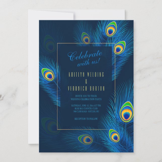 Peacock Feathers Wedding Invitation (Front)