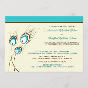 Peacock Feathers Wedding Invitation (aqua)