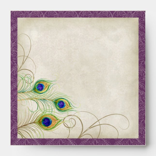 Peacock Feathers Wedding Invitation Envelope (Front)
