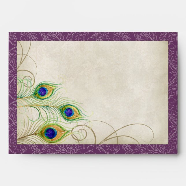 Peacock Feathers Wedding Invitation Envelope (Front)