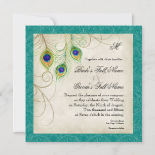 Peacock Feathers Wedding Invitation - Teal Blue