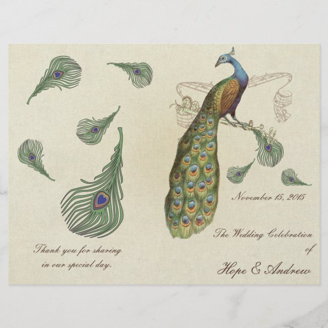 Peacock Feathers Wedding Program (Front)