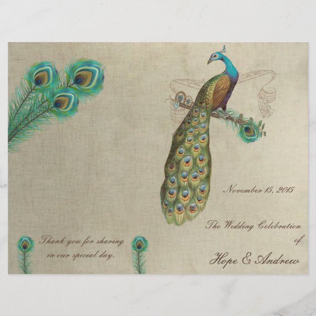 Peacock Feathers Wedding Program 3 (Front)