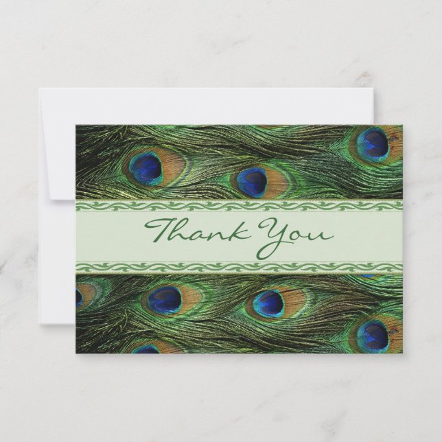 Peacock feathers Wedding Thank you Card (Front)