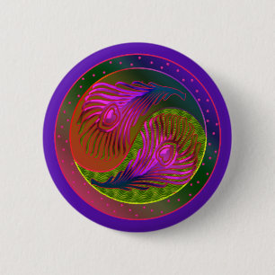 Peacock Feathers Yin Yang 2 6 Cm Round Badge