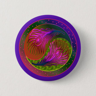 Peacock Feathers Yin Yang 2 6 Cm Round Badge