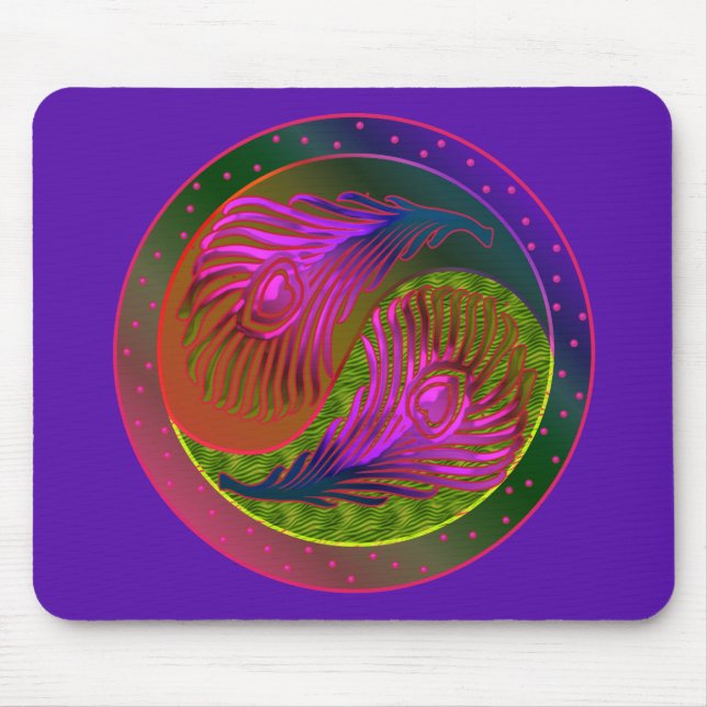 Peacock Feathers Yin Yang 2 Mouse Mat (Front)