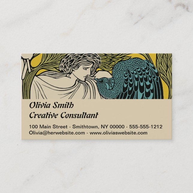 Peacock Fine Art Bird Nouveau Business Card (Front)