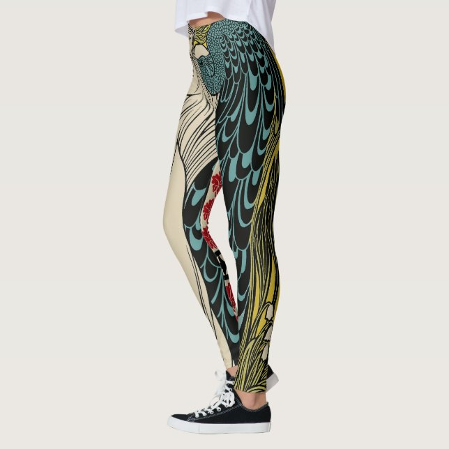 Peacock Fine Art Bird Nouveau Leggings (Left)