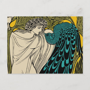 Peacock Fine Art Bird Nouveau Postcard