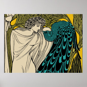 Peacock Fine Art Bird Nouveau Poster