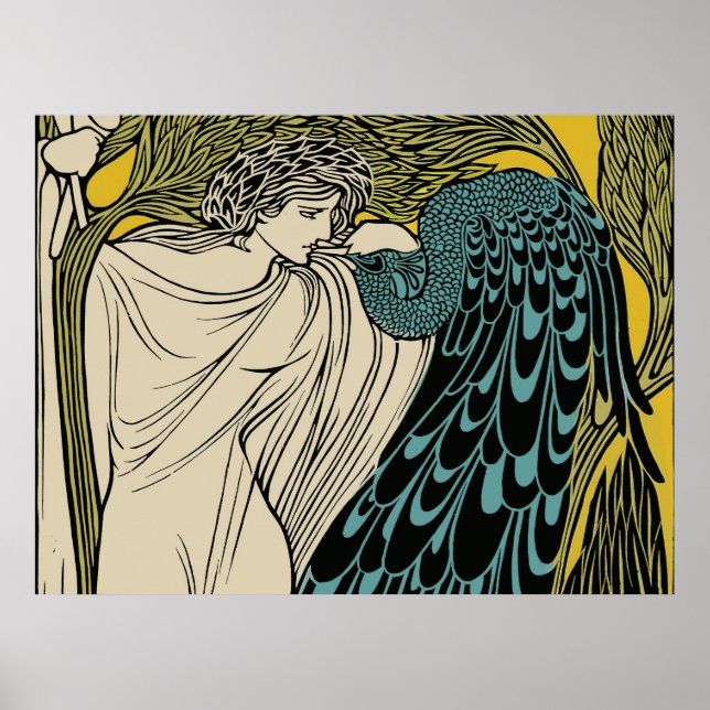 Peacock Fine Art Bird Nouveau Poster (Front)