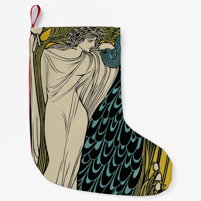 Peacock Fine Art Bird Nouveau Small Christmas Stocking (Front)