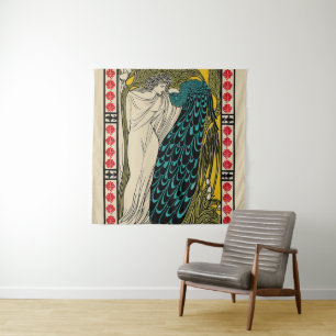 Peacock Fine Art Bird Nouveau Tapestry