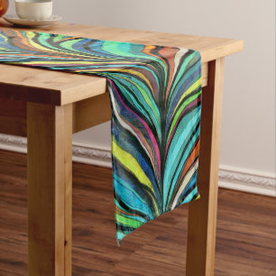 Peacock Firebird Feather Painting Short Table Runner