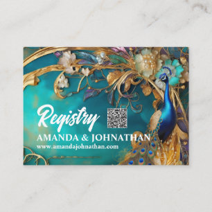 Peacock floral art nouveau marbled elegant bird enclosure card