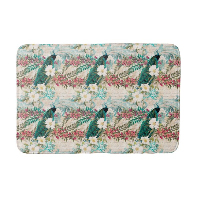 Peacock Floral Bath Mat (Front)