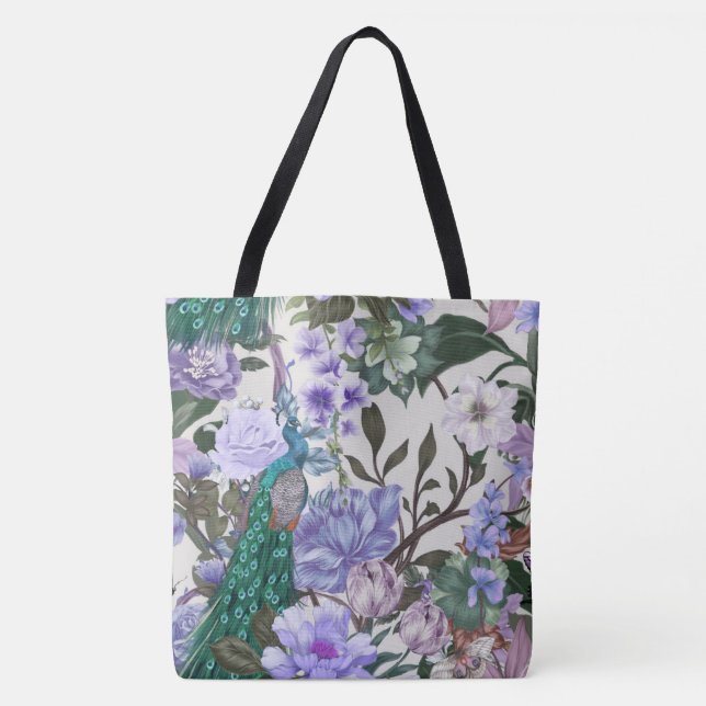 Peacock Floral Beauty Fashion Tote (Front)