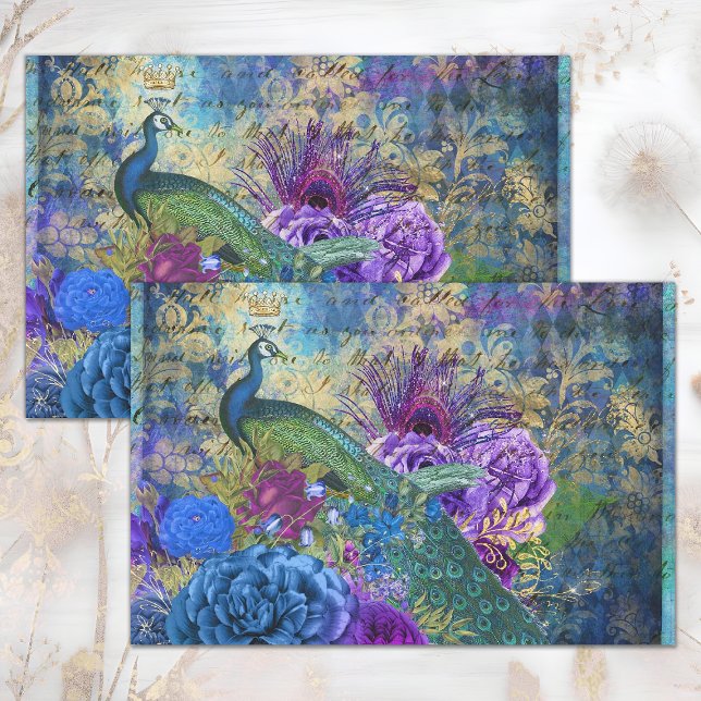 PEACOCK FLORAL COLLAGE DECOUPAGE TISSUE PAPER (PEACOCK FLORAL COLLAGE DECOUPAGE TISSUE PAPER)