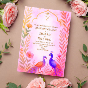 Peacock Floral Indian Hindu Engagement Ceremony Invitation