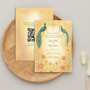 Peacock Floral Indian Hindu Wedding QR Code Invitation