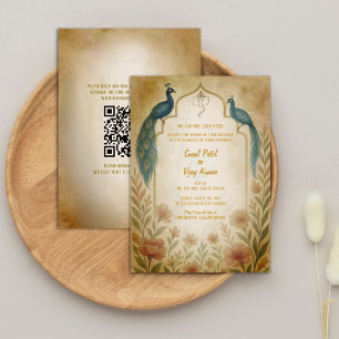 Peacock Floral Indian Hindu Wedding QR Code Invitation
