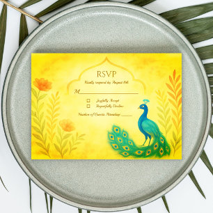 Peacock Floral Indian Wedding RSVP Card