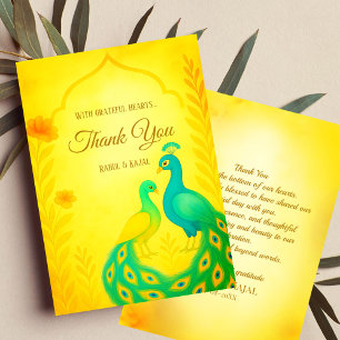Peacock Floral Indian Wedding Thank You Card