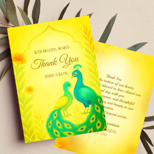 Peacock Floral Indian Wedding Thank You Card
