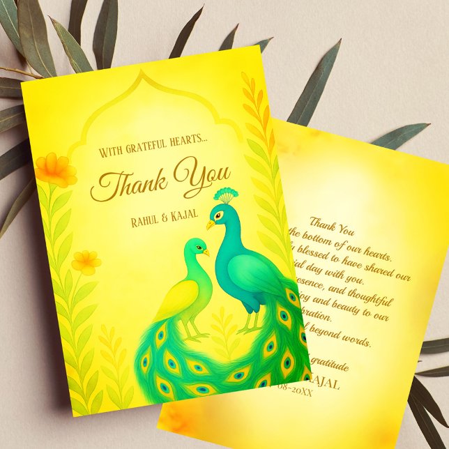 Peacock Floral Indian Wedding Thank You Card (Creator Uploaded)