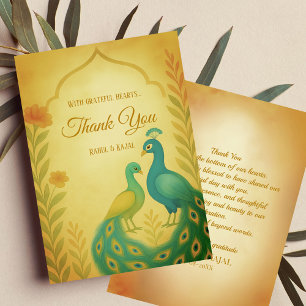 Peacock Floral Indian Wedding Thank You Card