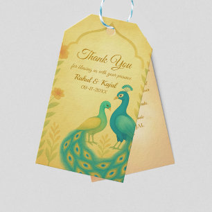 Peacock Floral Indian Wedding Thank You Card Gift Tags
