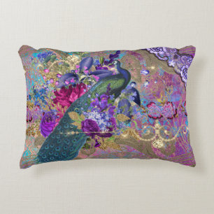 Peacock floral lace diamond elegant purple teal decorative cushion